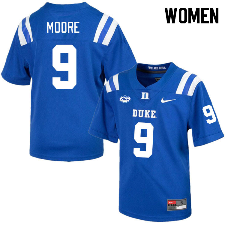 Women #9 Jaquez Moore Duke Blue Devils College Football Jerseys Stitched-Royal - Click Image to Close